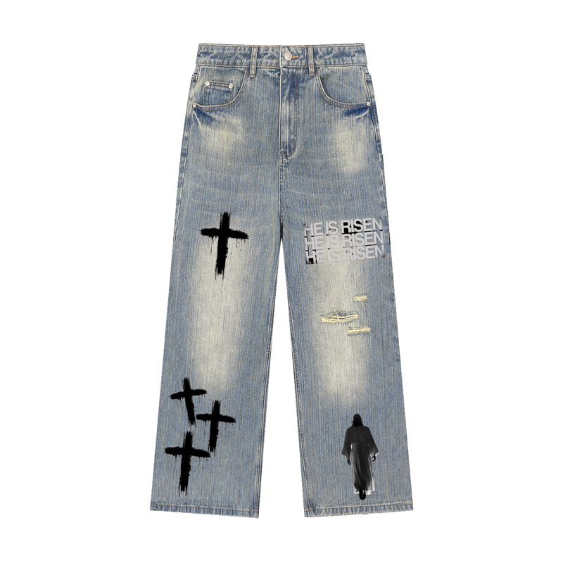 Vintage Wash Distressed Denim Jeans