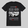 Black t-shirt with Dodge Challenger graphic on a white background