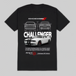 Black t-shirt with Dodge Challenger graphic on a white background